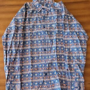 Ariat Men's Blue and Orange Geometric Button Down Shirt